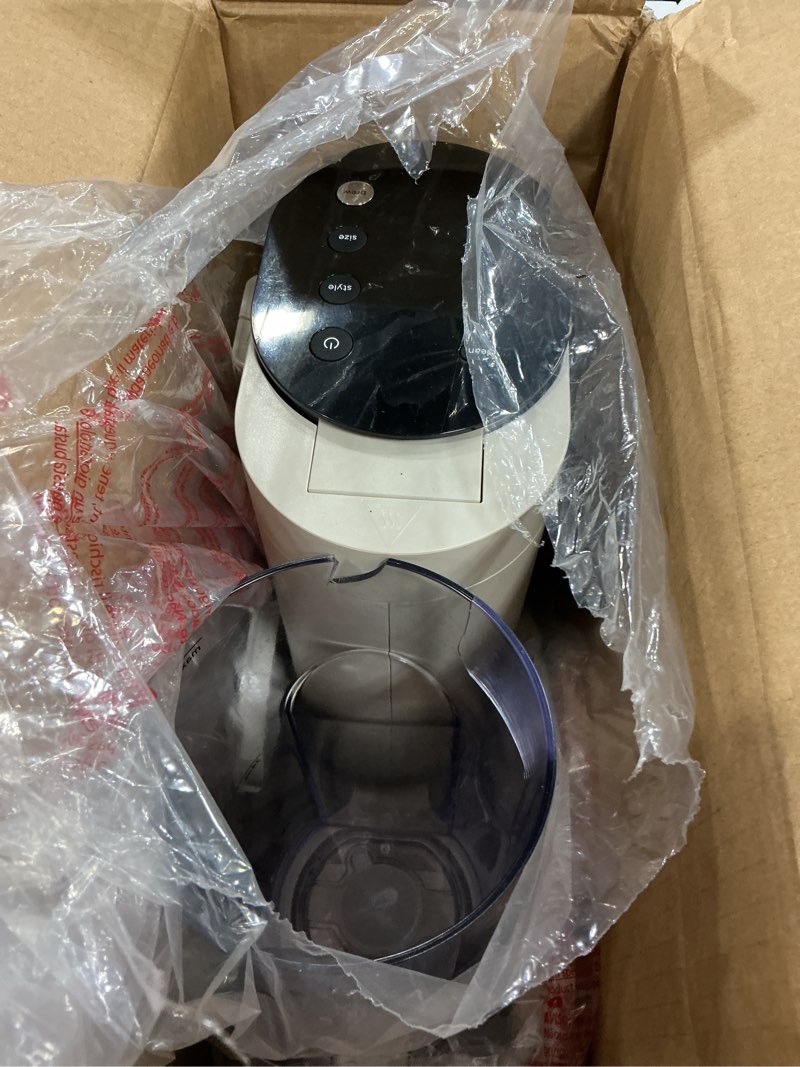 Condition photo showing As Is for ninja pod & grounds specialty single-serve coffee maker, k-cup pod compatible, brews grounds, compact design, built-in milk frother, 56-oz. reservoir, 6-oz. cup to 24-oz. mug sizes, stone, pb051st