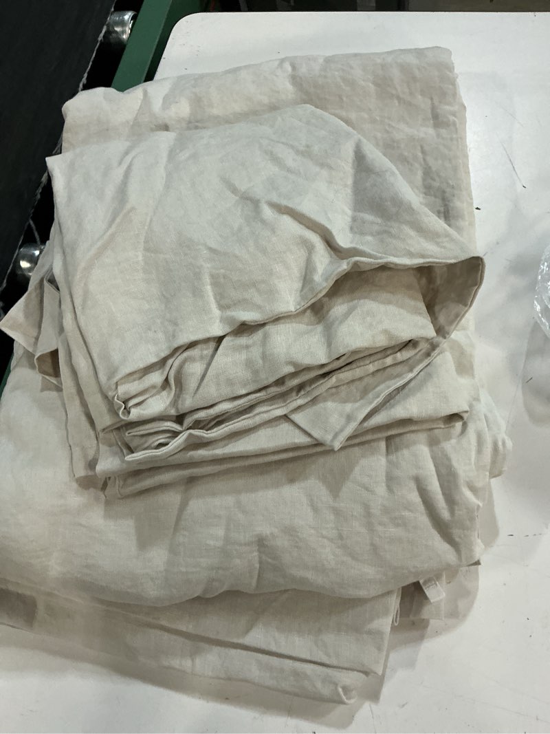 Condition photo showing As Is for quince european linen duvet cover set, king/cal king, sand 3pcs