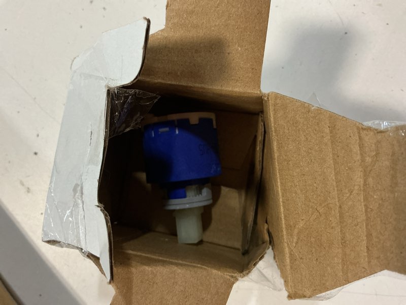 Condition photo showing As Is for kerox nkj35a single lever faucet cartridge, replacement cartridge w/right rotation, repair kit for kerox single lever faucet - 35mm