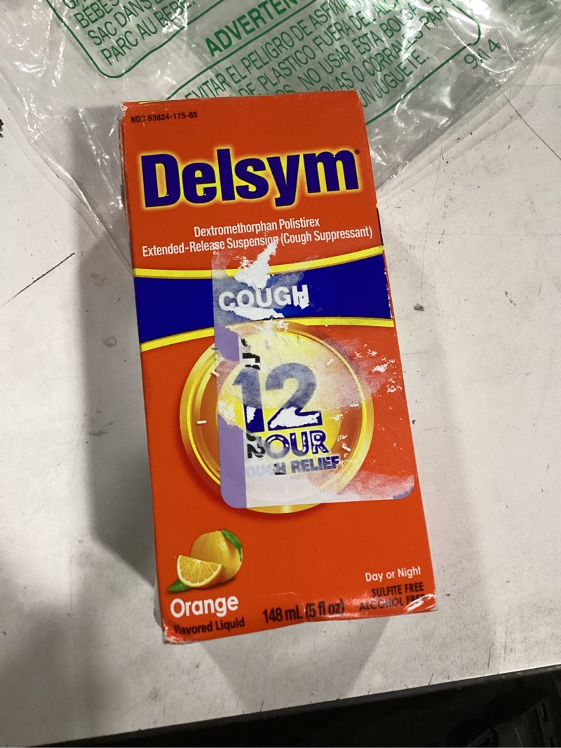 Condition photo showing New/Like New for ((07/28))Delsym Adult Cough Suppressant Liquid, Orange Flavor, 5 oz Orange 5 Fl Oz (Pack of 1)