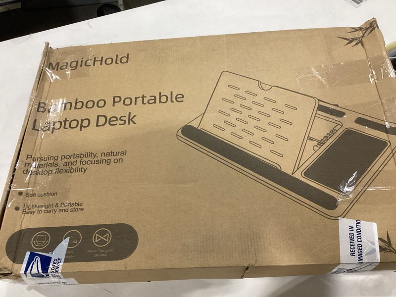 Condition photo showing Good Condition for Foldable Wooden Laptop Stand for Desk – Adjustable & Portable Lapdesk with Cushion – Ergonomic Wood 