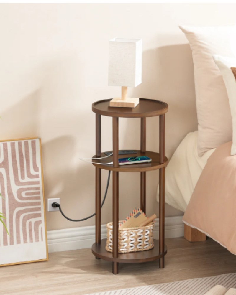 Small Round End Table with Charging Station