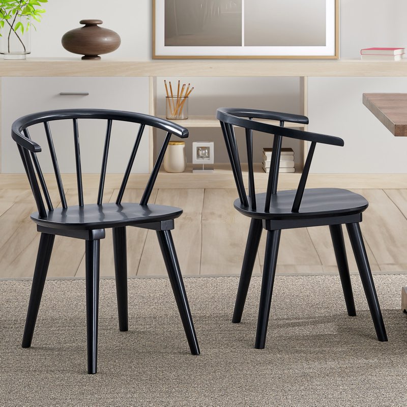 Majidah 21.7" Contemporary Black Windsor Style Spindle Back Dining Side Chair