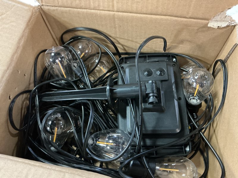 Condition photo showing Good Condition for addlon 54ft(48+6) solar string lights outdoor waterproof with usb charging & remote control - dimmable solar power patio lights with led bulbs for porch, garden, yard, market, bistro - last for 20+hrs 48+6ft(16 sockets)