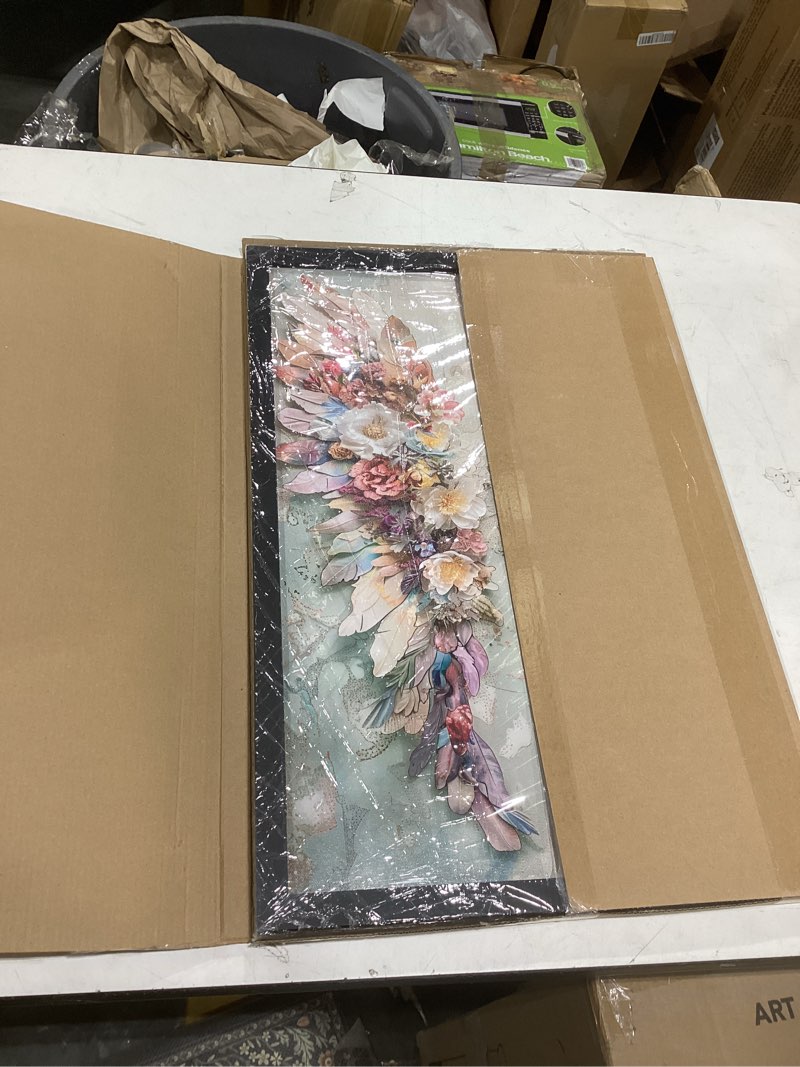 Condition photo showing New/Like New for framed abstract floral angel wings wall art canvas print romantic gallery poster picture elegant feather flower wall decor bedroom living room bathroom dormitory apartment 16x24 inch ready to hang colorful floral angel wings 16"l x 24"w