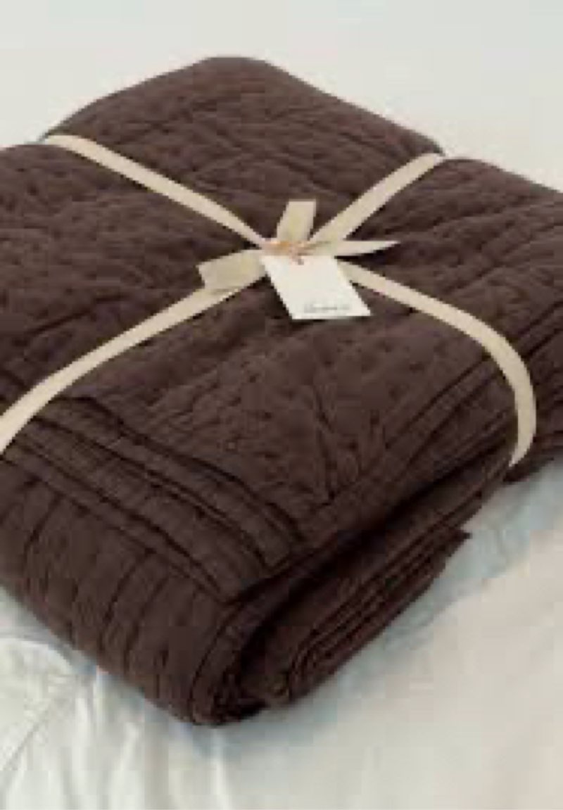quince european linen cotton stitch quilt set3 pieces king espresso brown