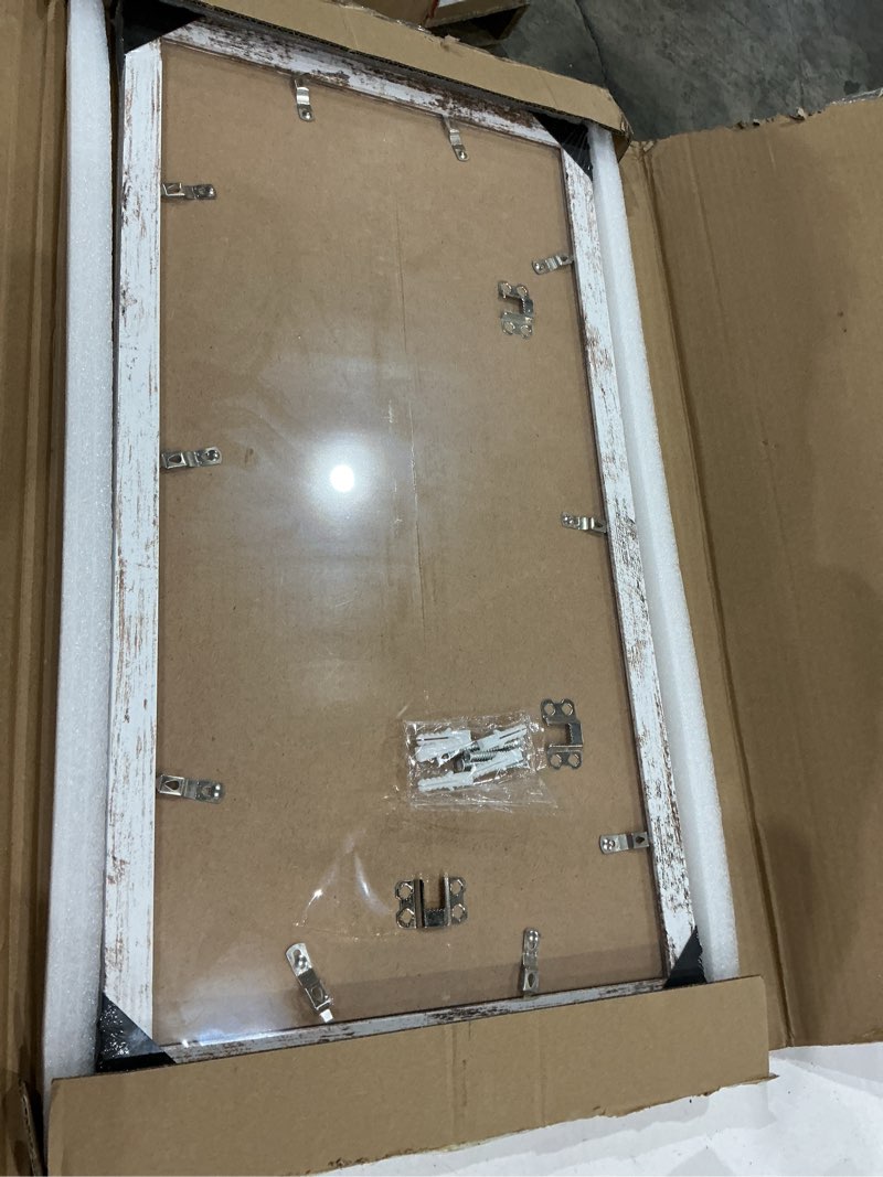 Condition photo showing Good Condition for similar 10x20 picture frame set of 2, rustic black wood frame with real glass collage frame, display pictures three 5x7 with mat or 10 x 20 without mat - horizontal or vertical wall mounting 10x20 in matted to 3-5x7 rustic black