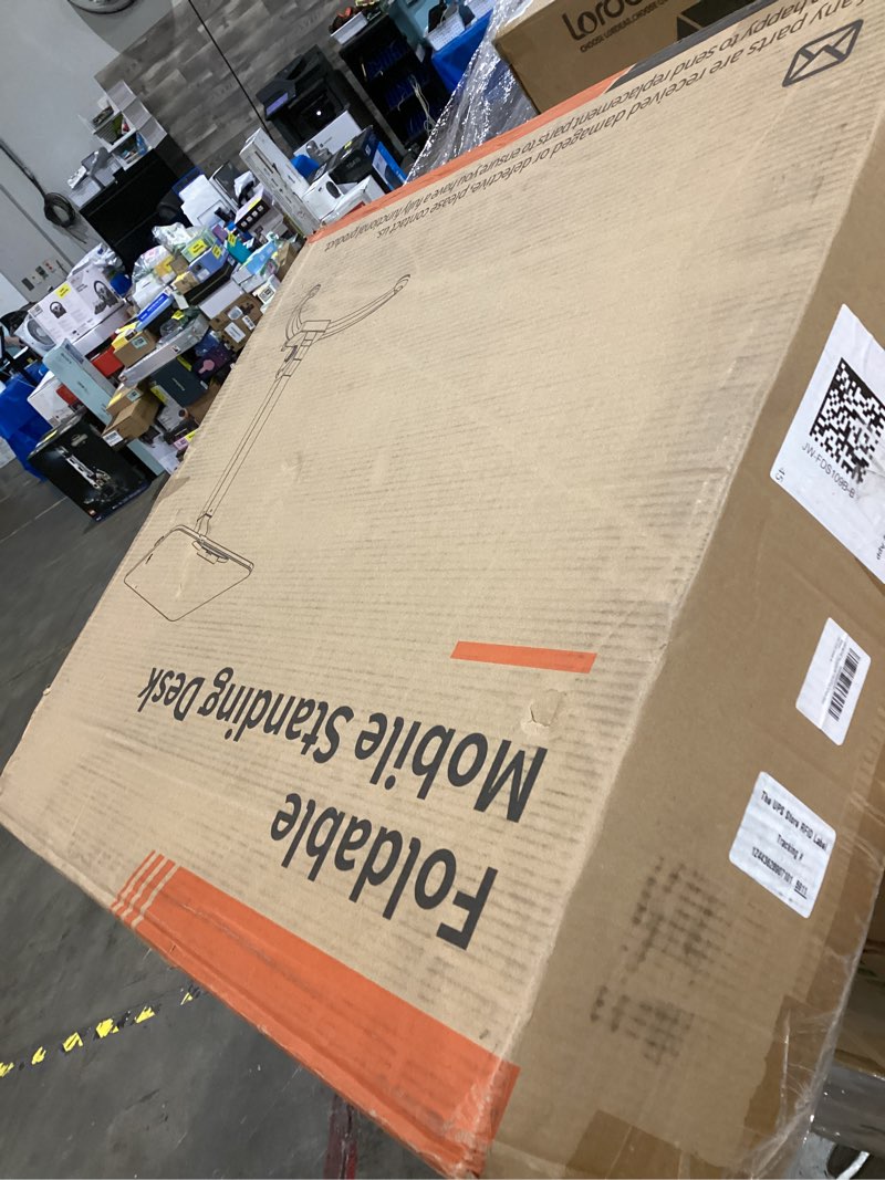 Condition photo showing Good Condition for JOY worker Foldable Mobile Standing Desk, Height Adjustable Sit Stand Desk, 90° Tiltable Rolling Laptop Table, Portable Workstation with Non-Slip Mat for Home Office, Holds Up to 22lbs, Black Black Height range:29.9-44.9"