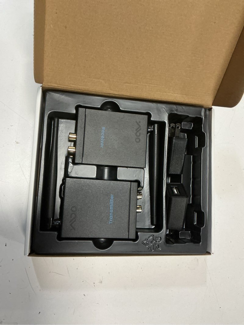 Condition photo showing As Is for ymoo 2.4ghz wireless audio transmitter receiver (1 tx+1 rx), 20ms ultra low latency hifi audio, 320ft long range rca jack adapter for powered speaker/soundbar to tv/pc/cd player/computer/projector rt5066