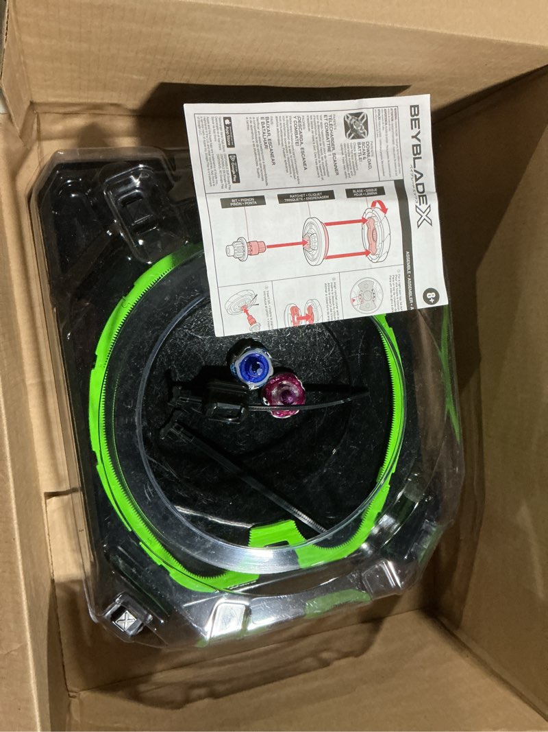 Condition photo showing As Is for beyblade x xtreme battle set with beystadium arena featuring x-celerator rail, 2 right-spinning top toys, 2 launchers, toys for boys and girls, 8+