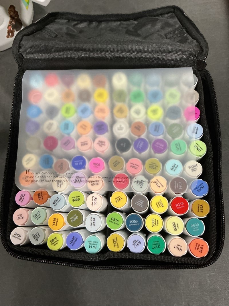 Condition photo showing New/Like New for Caliart Markers, 100 Colors Dual Tip Art Markers Sketch Pens Permanent Alcohol Based, with Case for Adults Artists Drawing Illustration Sketching Coloring (White Barrel) 100 Colors(White Barrel)