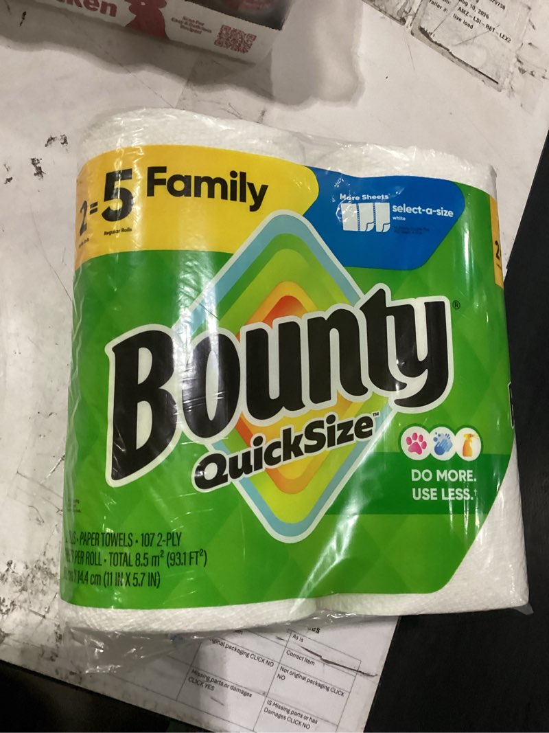 Condition photo showing New/Like New for bounty select-a-size paper towels, white, 2 triple rolls = 6 regular rolls white triple 2 rolls (123 sheets)