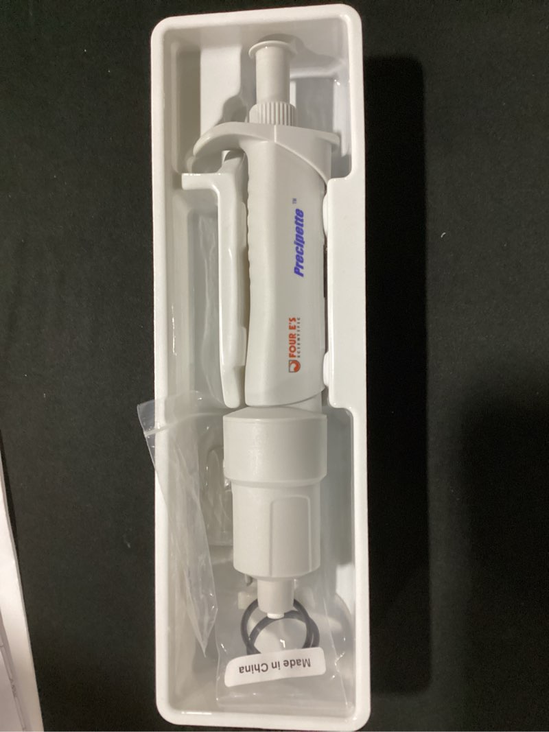 Condition photo showing Good Condition for 4e's usa lab 20-200?l pipette: single-channel adjustable micropipette with color-coded top (blue), 4 digit display, universal tip cone, high accuracy, iso 8655 calibrated & lower portion autoclavable