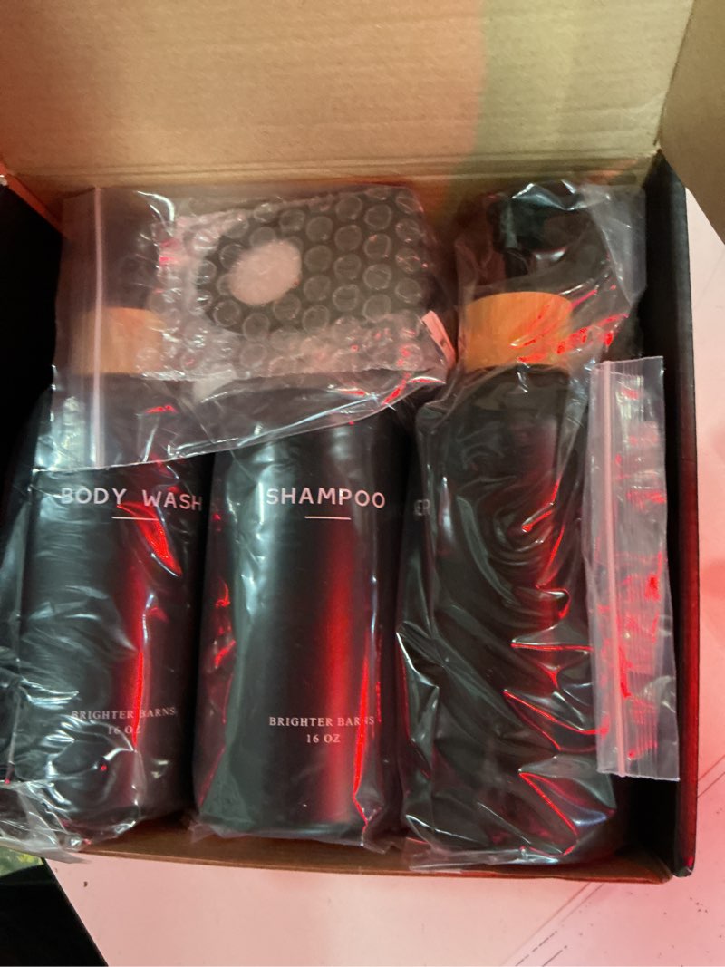 Condition photo showing New/Like New for black shampoo and conditioner dispenser set wall mounted by brighter barns - shampoo dispenser for shower wall 3 chamber no drill - shower bottles refillable with labels for bathroom, airbnb (black) boho (black)