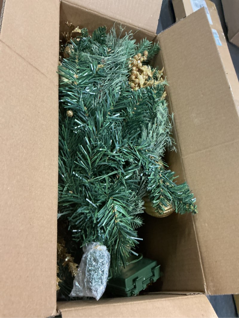 Condition photo showing Good Condition for 2 Pack Prelit Outdoor Christmas Tree 30 Inch, Remote Control Battery Operated with 100 Warm White Multi-Color Changing LED Lights, Small Pre-Decorated Green Xmas Tree for Pathway, Porch Gold 2ft 6in
