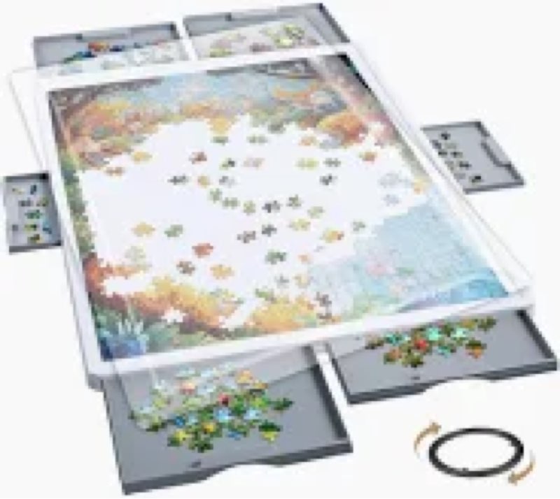 1500 pieces rotating puzzle board with 6 storage drawers & protective cover – jigsaw puzzle table fo