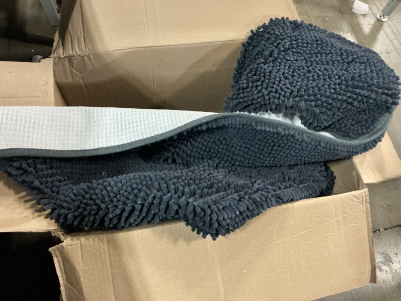 Condition photo showing As Is for (Similar to stock photo) Sheepping Bathroom Rug Mat 59\" x 20\", Non Slip Chenille Long Grey Bath Runner Rugs with Rubber Backing, Fluffy Soft, Ultra Absorbent and Machine Washable Bath Rugs for Tub Double Sink