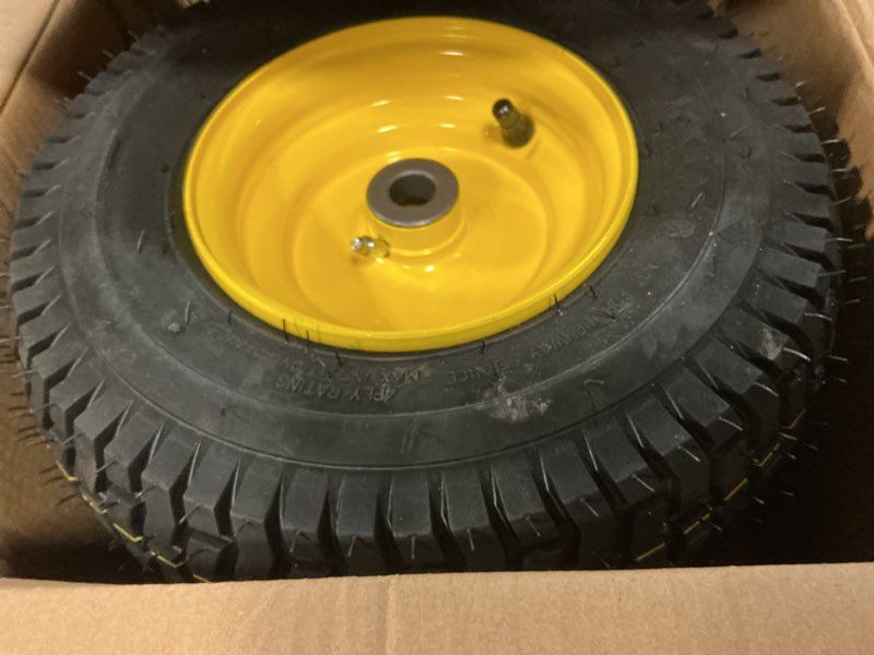 Condition photo showing Good Condition for ar-pro (2-pack) 13x5.00-6 front tire and wheel assembly, 4-ply tubeless turf tire with rim for riding mower lawn tractor, 3"-6" offset hub & 3/4" bushings extra 5/8" bushings 13 x 5.00-6" tubeless (offset hub) yellow