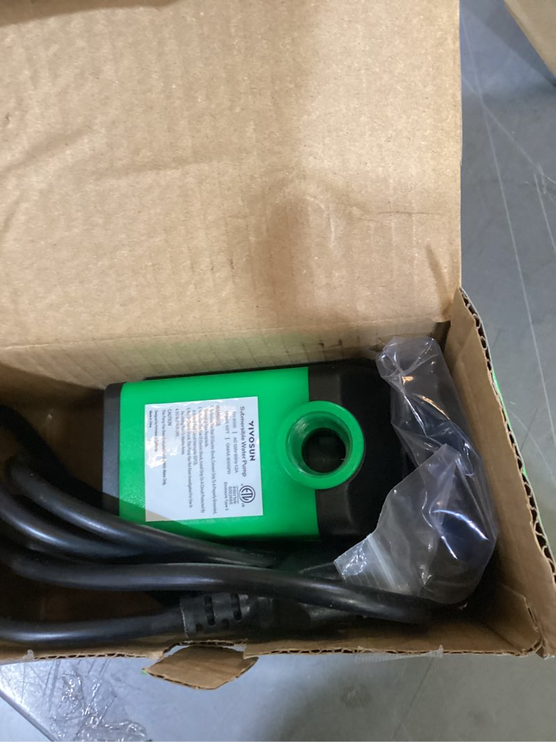 Condition photo showing Good Condition for vivosun 800gph submersible pump(3000l/h, 24w), ultra quiet water fountain pump with 10ft. high lift with 6.5ft. power cord, 3 nozzles for fish tank, pond, aquarium, statuary, hydroponics green