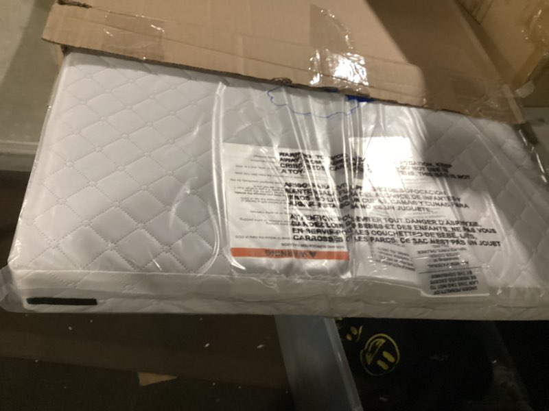 Condition photo showing Good Condition for dream on me holly 3” mini/portable crib mattress, greenguard gold & bsa certified, fits portable & mini cribs, lightweight fiber core, waterproof vinyl cover (38"x24"x3")