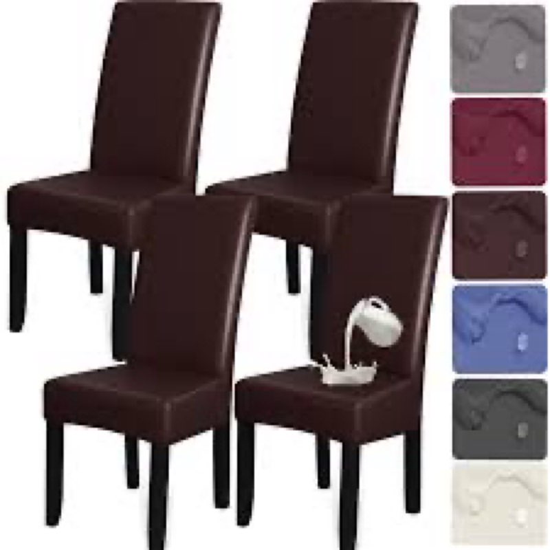 HFCNMY Dining Room Chair Covers - Waterproof PU Slipcovers for Dining Set of 4, Soft Washable, Fits 