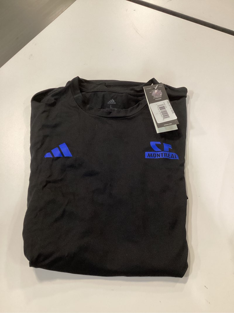 Condition photo showing New/Like New for adidas Men's CF Montreal Local Warp Pre-Game Short Sleeve T-Shirt Large Black/Fc Montreal