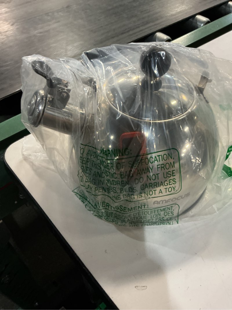 Condition photo showing Good Condition for tea kettle, 2 quart stainless steel whistling tea kettle, stovetop whistling teakettle tea pots for stove top with ergonomic folding handle, small teapot, water boiler for tea, coffee (silver)