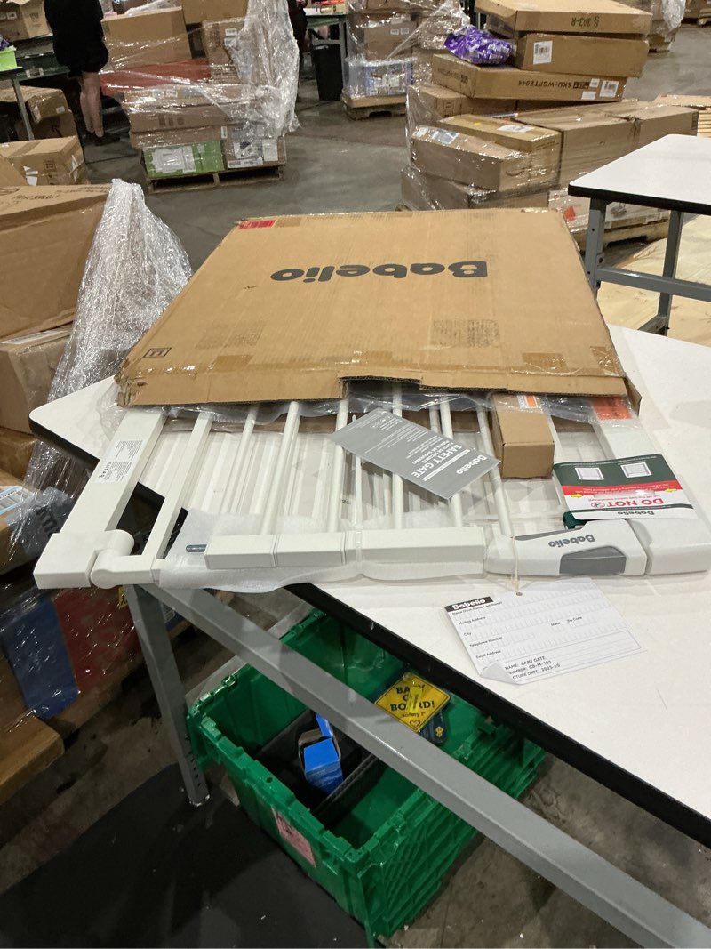 Condition photo showing New/Like New for babelio metal baby gate, 29-43" auto close easy install pet gate pressguard p7, extra wide walk thru child safety gate, 30" tall pressure mounted dog gate for doorways & stairs, white white 30"tall 29"-43" wide