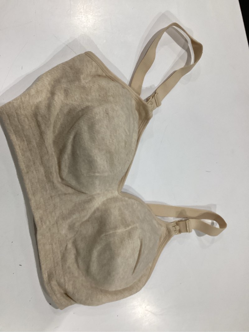Condition photo showing New/Like New for momcozy u.s. cotton nursing bras for breastfeeding seamless maternity bra | soft & comfort, pregnancy bralete, wireless fixed padded molded cups, adjustable straps, one-hand nursing clip medium warm oatmeal