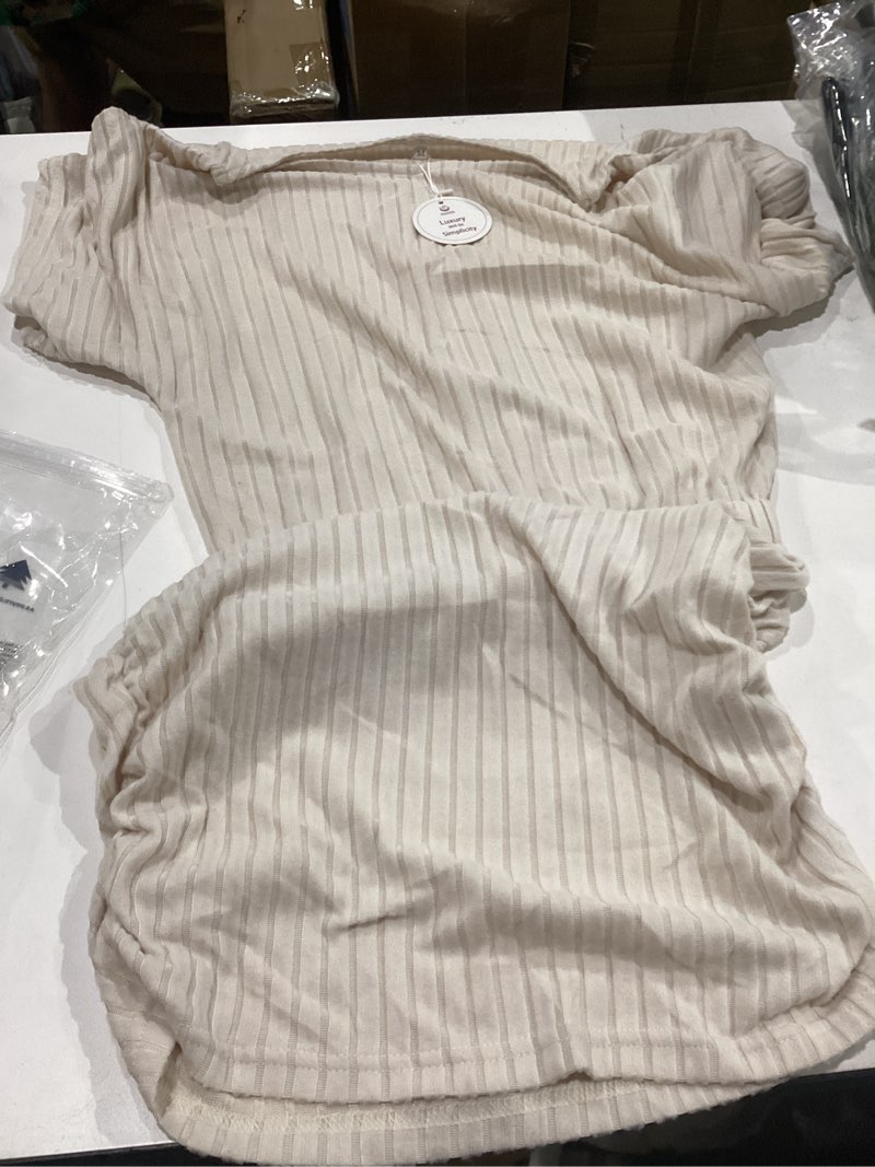 Condition photo showing New/Like New for auxdio women summer casual dress 2026 short sleeve sexy ribbed knit party club mini dress apricot medium