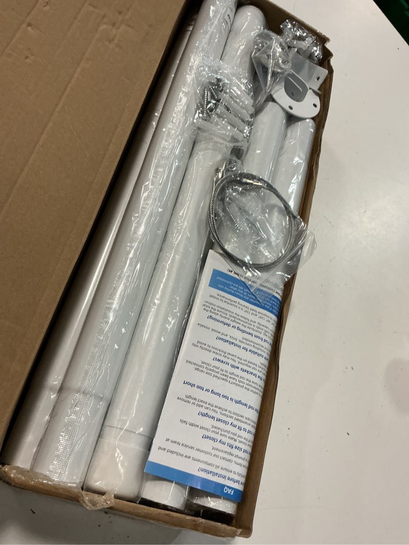 Condition photo showing Good Condition for supforce 2 pack closet rods for hanging clothes, 17 to 69 inches stepless adjustable metal closet rod, 1.3 inches heavy duty clothes hanging rod for closet wardrobes laundry rv, white matte white 17-69in 2pack