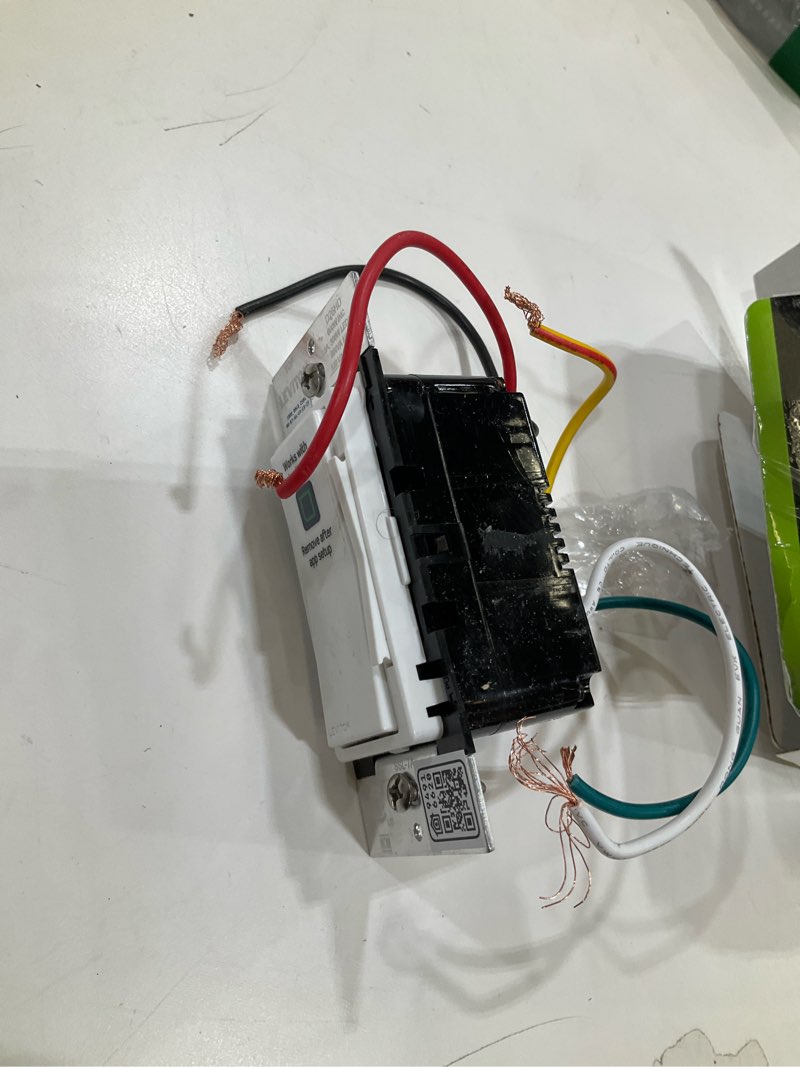 Condition photo showing As Is for Leviton Decora Smart Dimmer Switch, Wi-Fi 2nd Gen, Neutral Wire Required, Works with Matter, My Leviton, Alexa, Google Assistant, Apple Home/Siri & Wired or Wire-Free 3-Way, D26HD-1RW, White