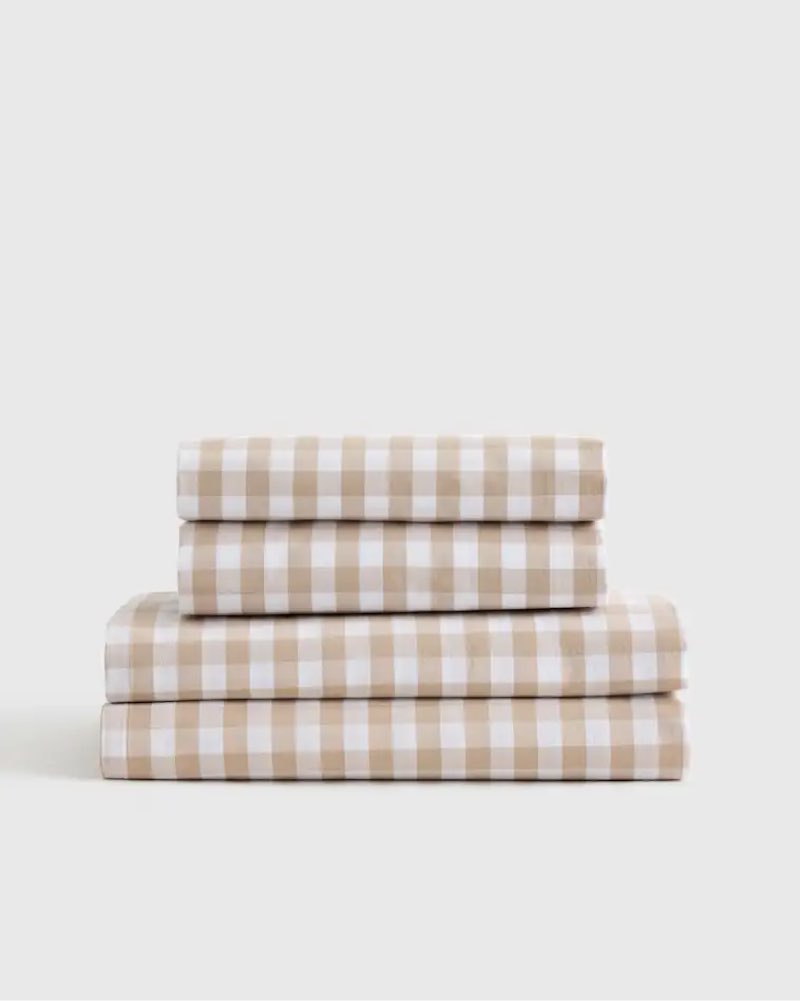 organic crisp percale gingham sheet set cafe/white king