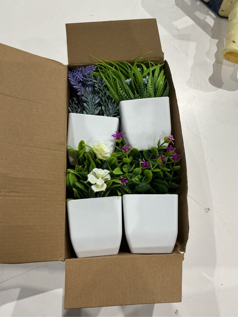 Condition photo showing Good Condition for der rose 4 pack fake plants small artificial potted faux plants with flowers for home bathroom living room office decor indoor