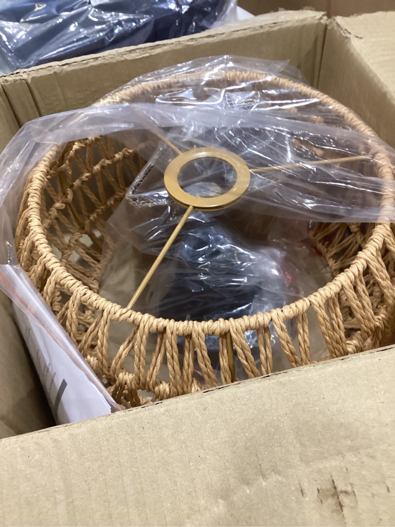 Condition photo showing As Is for somniferous 12" boho ceiling light fixture, rattan flush mount ceiling light, small rustic hand woven chandelier for farmhouse hallway bedroom kitchen entryway closet, e26 socket 12 inch