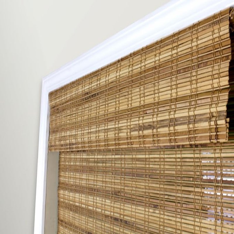 arlo blinds sheer bamboo roman shades with valance - tuscan, 28" w x 60" h - light filtering cordless blinds for interior windows - real natural bamboo material - mounting hardware included