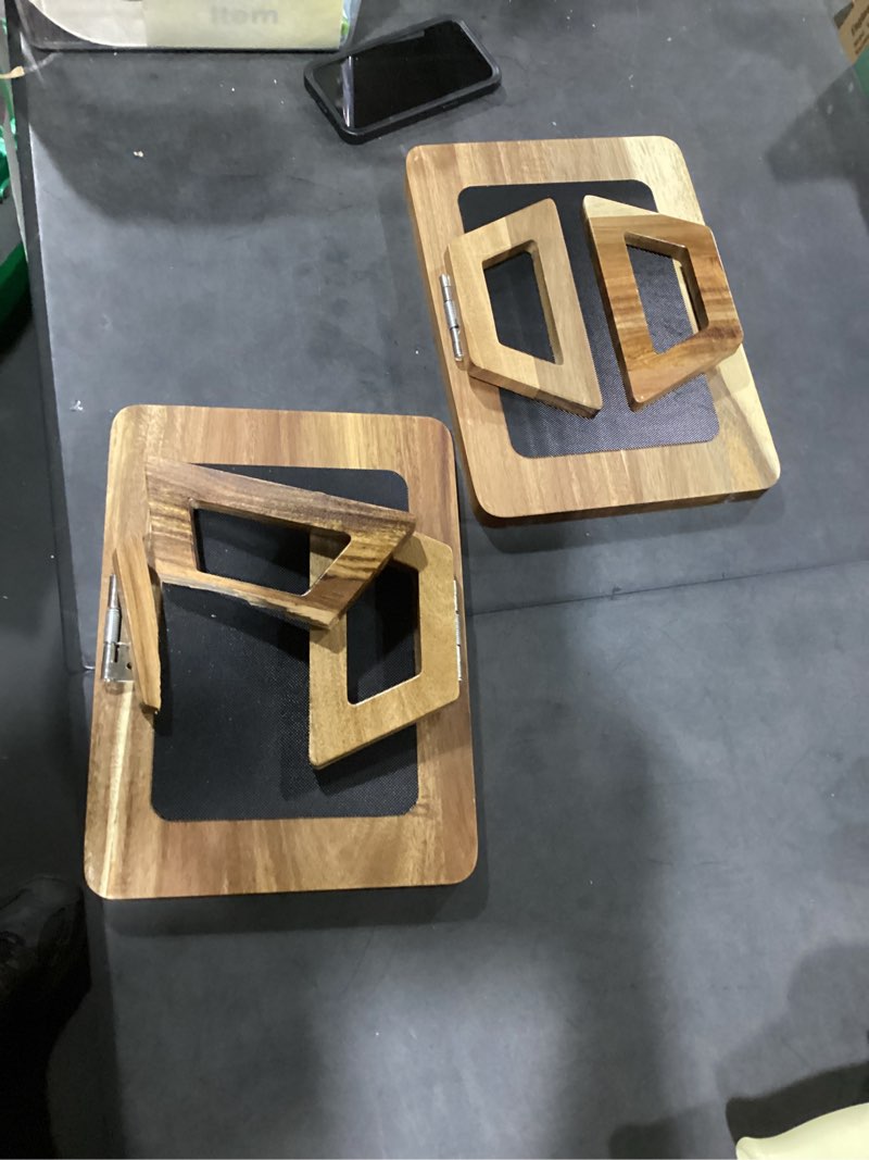 Condition photo showing As Is for 2 pack acacia wood couch arm tray,couch tray,folding sofa armrest trays,couch arm table clip-on couch desk for drinks,snacks,phone,remote control