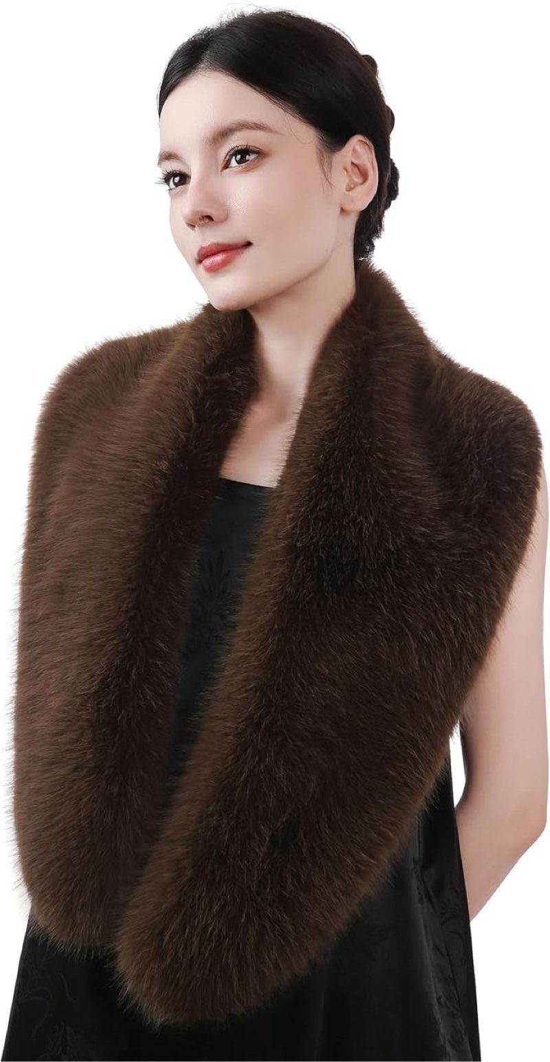 dikoaina women's faux fur collar scarf wrap – winter warm shawl cape elegant neck warmer for ladies 100cm chocolate