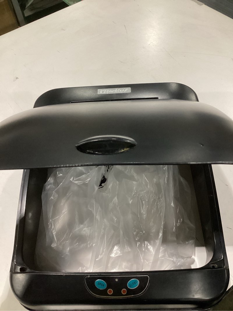 Condition photo showing As Is for iTouchless 50 Liter / 13 Gallon Kitchen Trash Can with Lid & Odor Filter – Motion Sensor Stainless Steel Garbage Bin for Home, Office, or Garage – Slim, Large Capacity Design Brushed Silver