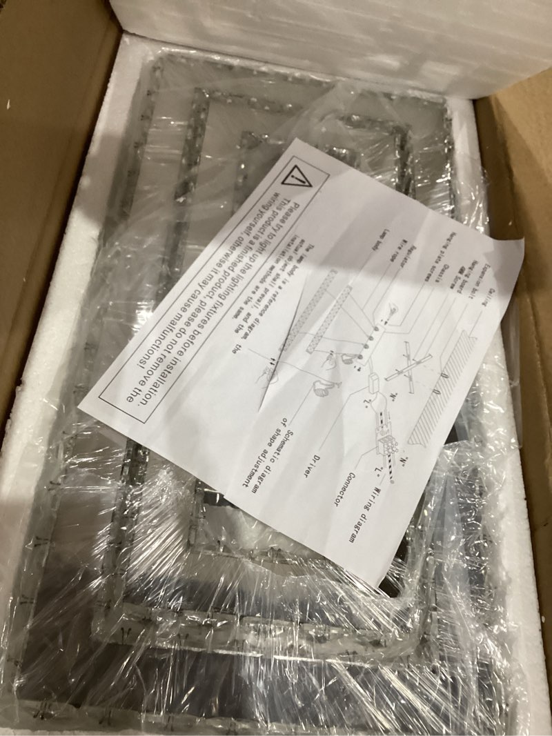 Condition photo showing Good Condition for Dimmable Crystal Chandelier, Modern Rectangular 2 Ring LED Pendant Light with Remote & App Control, 20.5"+17" Adjustable Hanging Height, 3 CCT 2500K/4500K/6500K, Kitchen Island Dining Room Rect-Dimmable