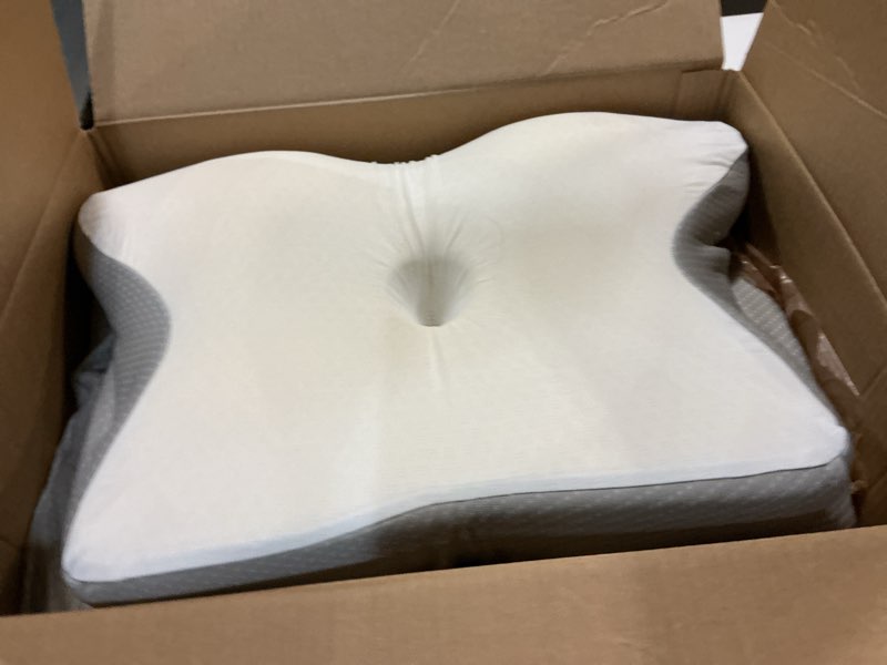 Condition photo showing As Is for Ultra Pain Relief Cooling Pillow for Neck Support, Adjustable Cervical Pillow Cozy Sleeping, Odorless Ergonomic Contour Memory Foam Pillows, Orthopedic Bed Pillow for Side Back Stomach Sleeper Grey Queen
