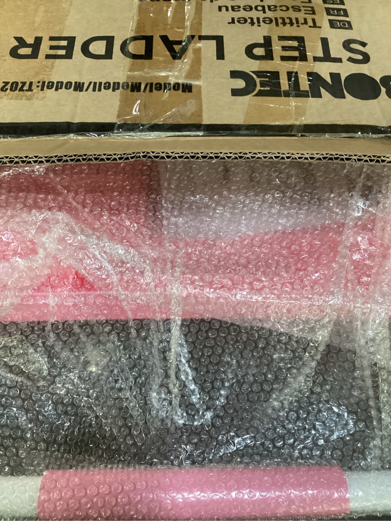 Condition photo showing New/Like New for BONTEC 2-Step Ladder, Folding Step Stool, 600lbs Max Load Capacity, Sturdy Steel, Non-Slip Pedals, Lightweight, Portable Steel Ladder with Convenient Handrail, Safety Design for Home & Work, Pink