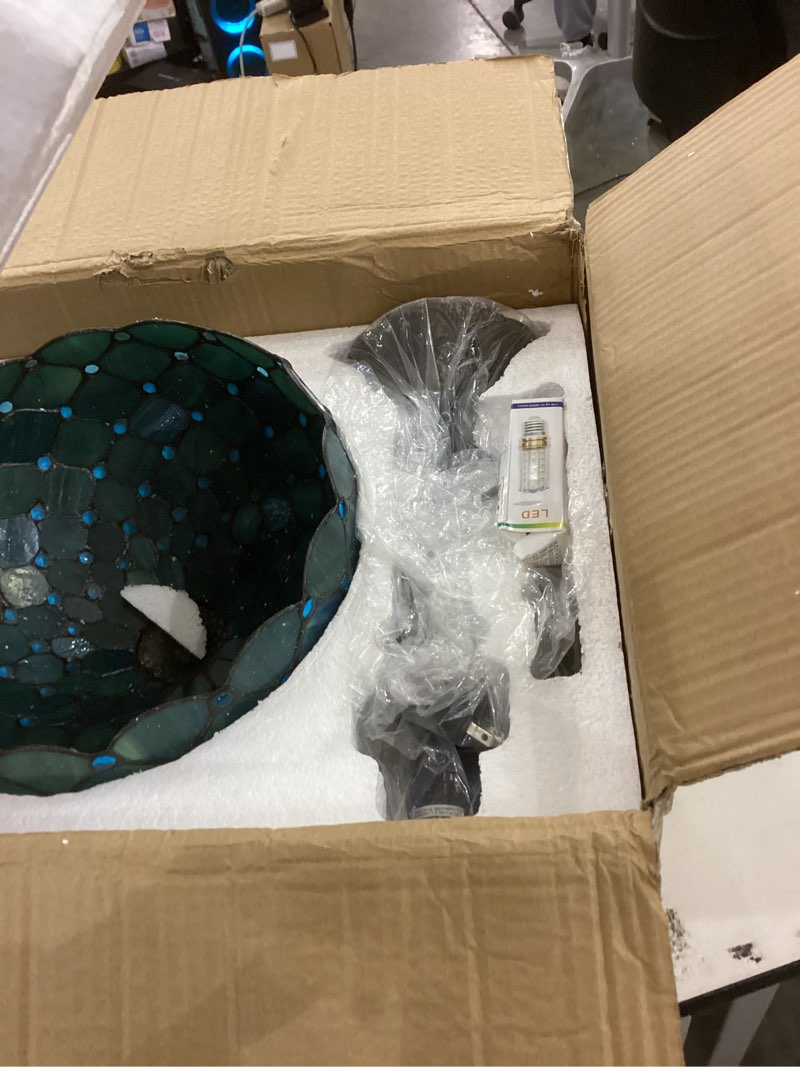 Condition photo showing New/Like New for Tiffany Lamp Stained Glass Table Lamp Antique Bedside Reading Light W12H19 Inches (Sea Blue Pearl)