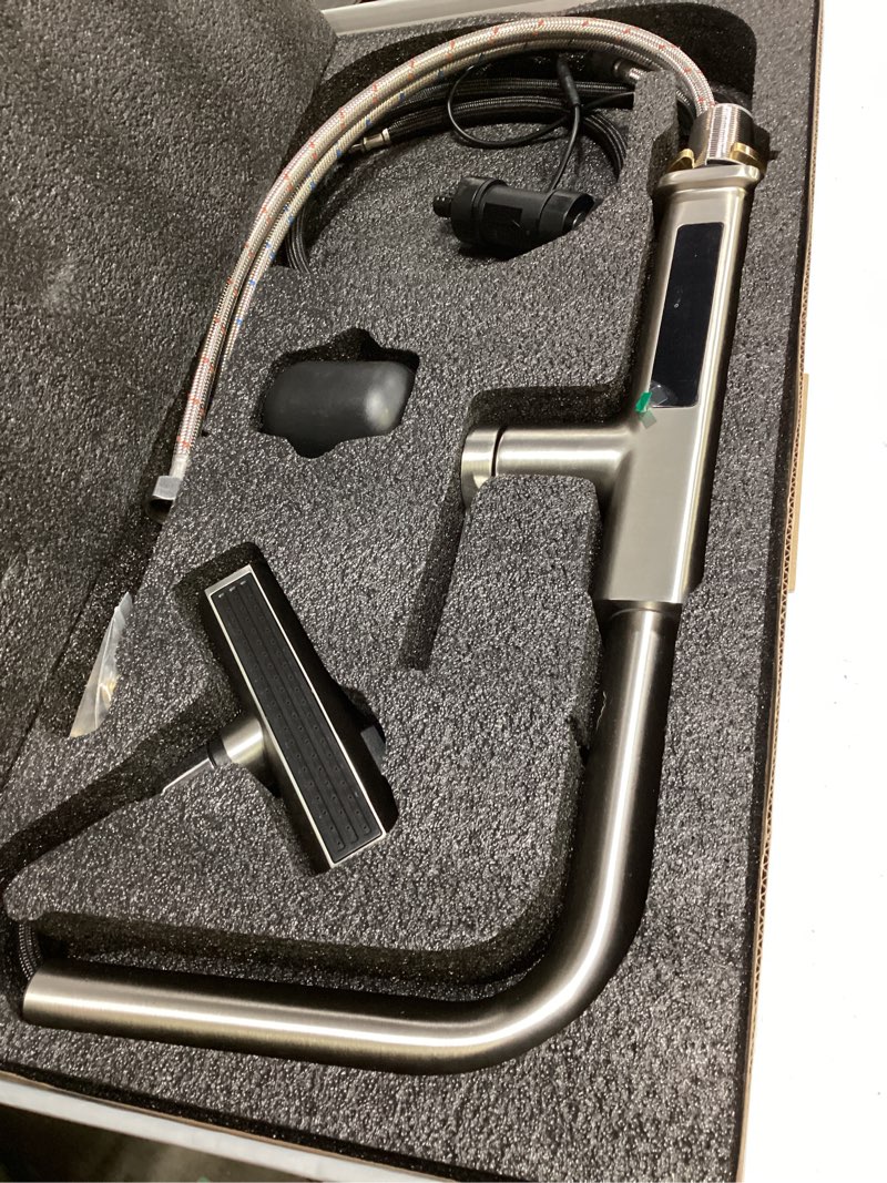 Condition photo showing Good Condition for lefton pull-out waterfall kitchen faucet with temperature display, two water outlet modes, single hole, brushed nickel, kf2209-0