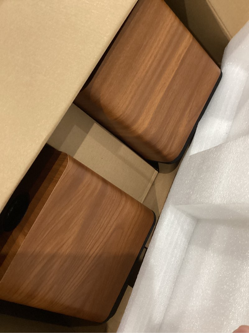 Condition photo showing As Is for active bookshelf speakers 36w rms - bt 5.4 wireless speaker with 5 inch woofer, silk dome tweeter pc speakers - usb digital audio studio monitors bass & treble adjust aux input for record player tv brown