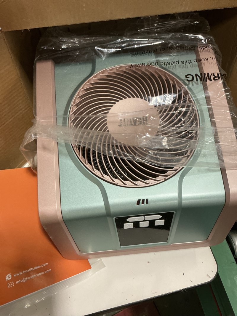 Condition photo showing Good Condition for HEATIT Space Heater for Indoor, Digital Display with Thermostat, 1-12H Timer, Fan Mode,1500W/750W, Electric Space Heater for Office, Bedroom,Cyan,10.6"Dx7.0"W x 11.8"H