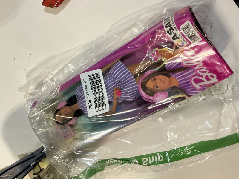 Condition photo showing Good Condition for Barbie Fashionistas Doll #245, Autistic Doll Wearing Purple Striped Dress with Accessories Like Fidget Spinner, Tablet and Headphones