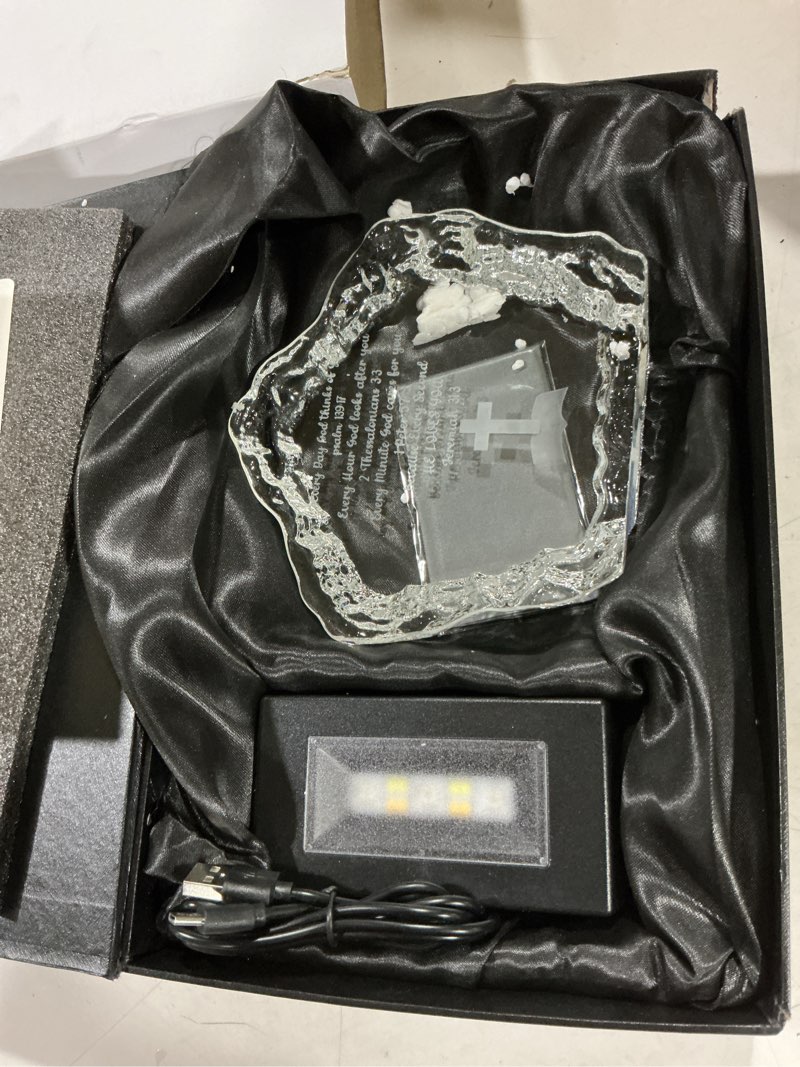 Condition photo showing Good Condition for christian gifts with led base, 3d iceberg crystal engraved with bible verses, inspirational religious keepsake for women & men, unique baptism, birthday, christmas spiritual gift bible verse?every day?