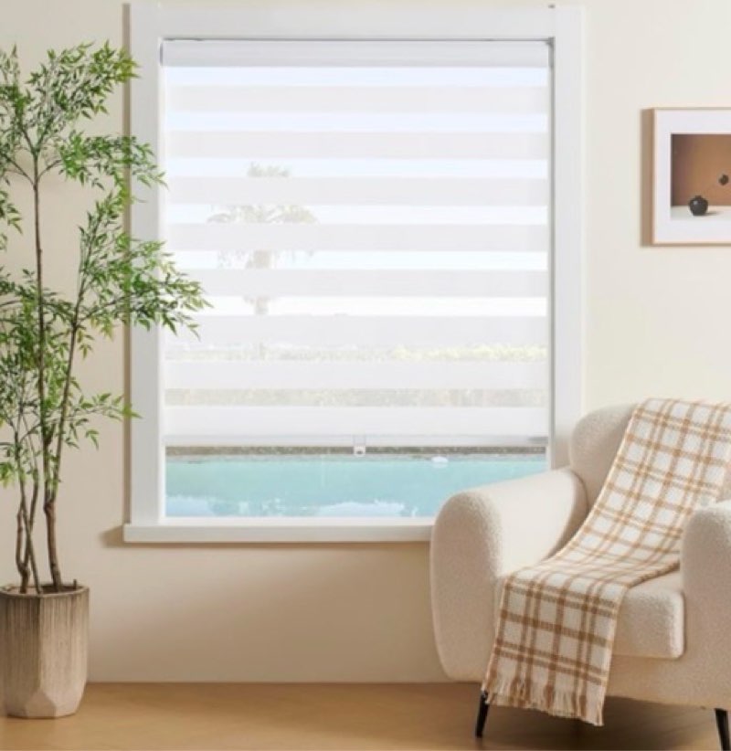 jiangpin textile cordless zebra blinds for indoor windows free-stop zebra shades dual layer light filtering sheer shades roller window blinds for home (47\" w x 72\" h, white)