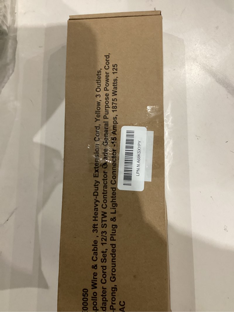 Condition photo showing New/Like New for 3FT 12 Gauge Heavy Duty Outdoor Extension Cord Waterproof with 3 Outlets & Lighted End, STW 15A 1875W 3-Prong Yellow Flexible Power Cord for Indoor Outside Decorations Garage, Garden, ETL